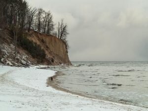 Baltic sea bay Gdynia cliff in Orlowo Poland. Beautiful winter landscape